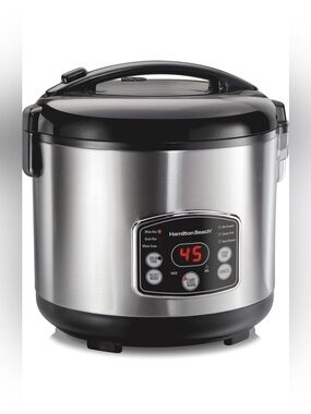 Hamilton Beach Digital Rice Cooker with Steamer Basket Stainless Steel